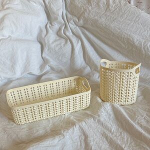 Woven knit storage baskets cream yellow containers